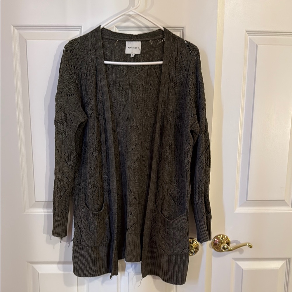 Olive green women’s Knit Cardigan Sweater, by pink rose